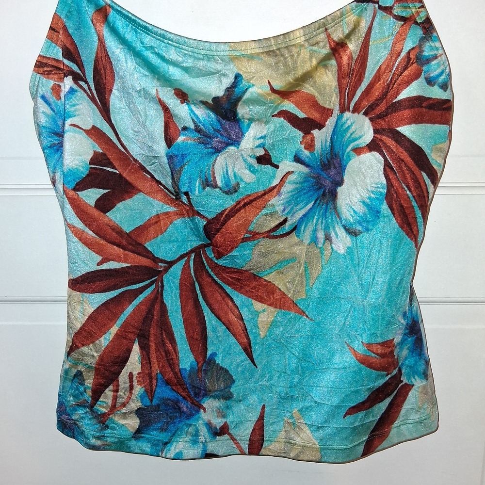 Baja Blue Floral Tropical Tankini Vintage Women's Size 12 Adjustable Straps